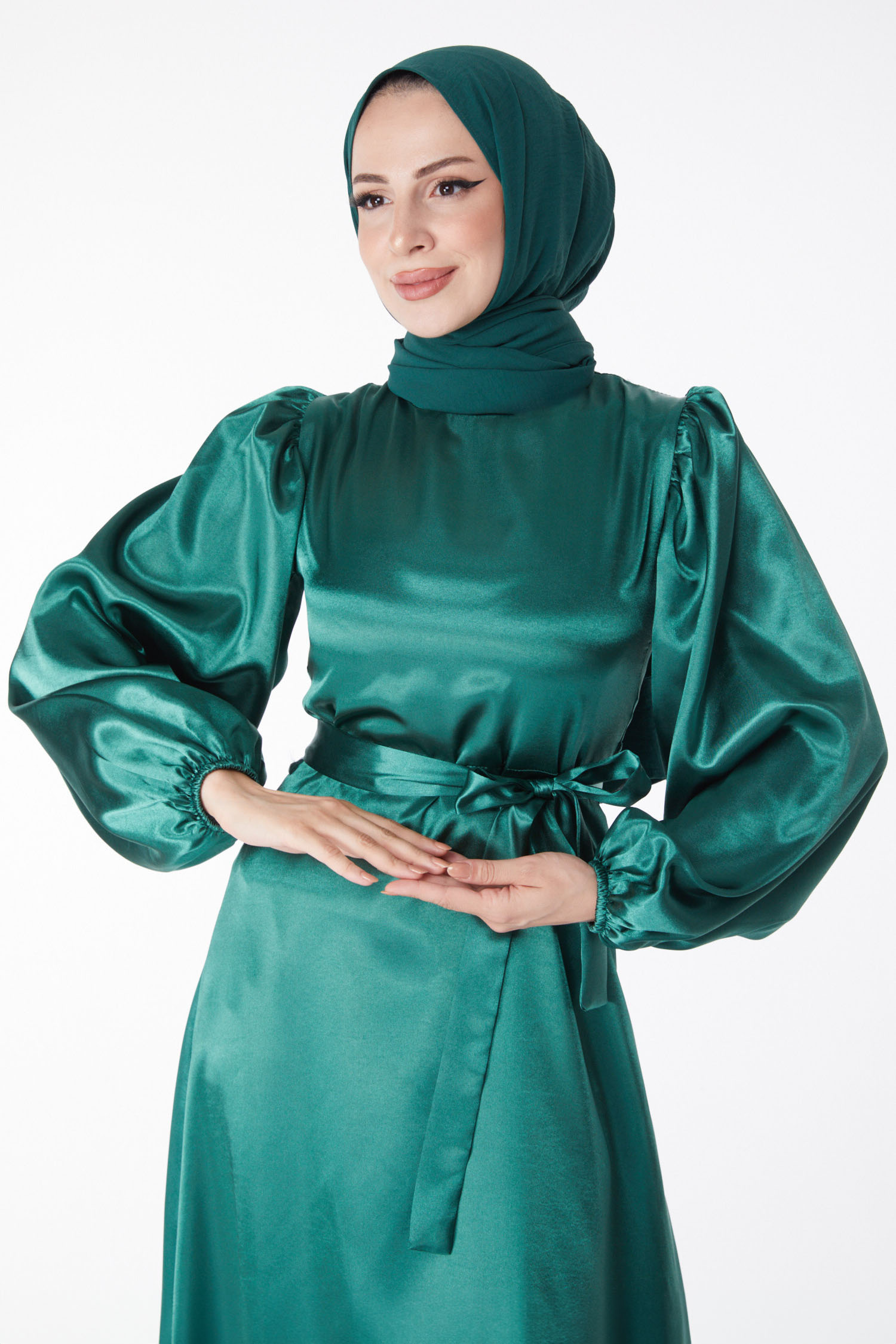 Kuşaklı Elbise Zümrüt - 13160