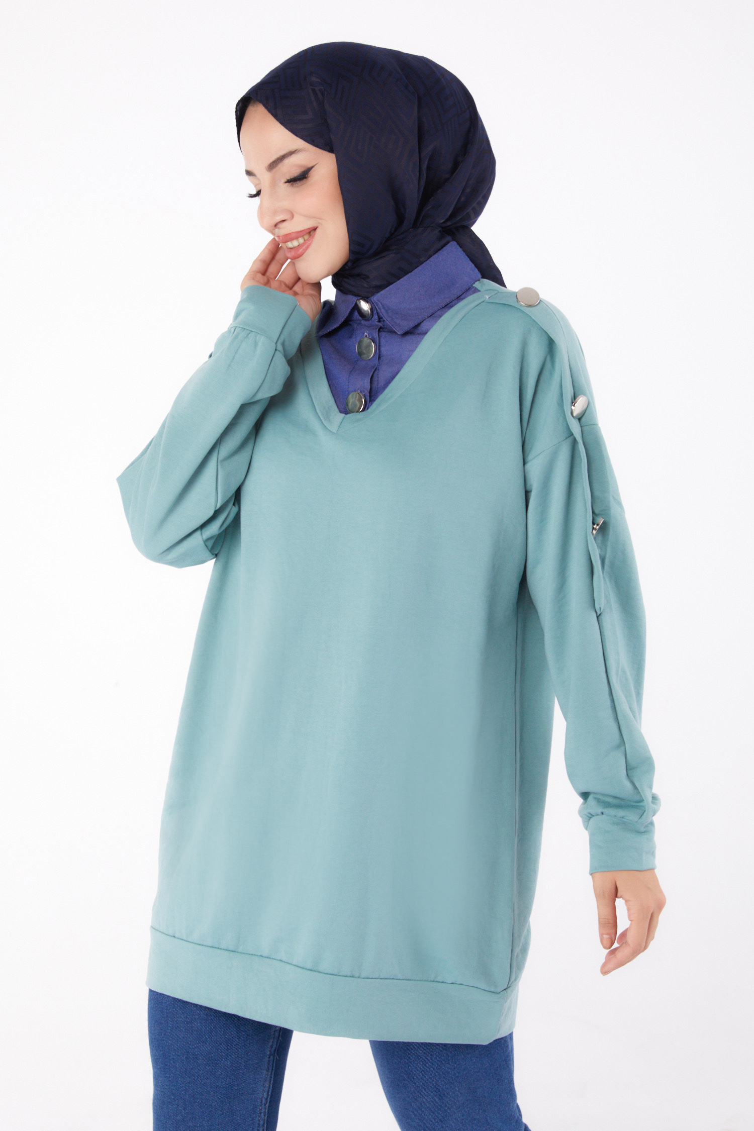 Kot Detaylı Sweatshirt Mint - 13298