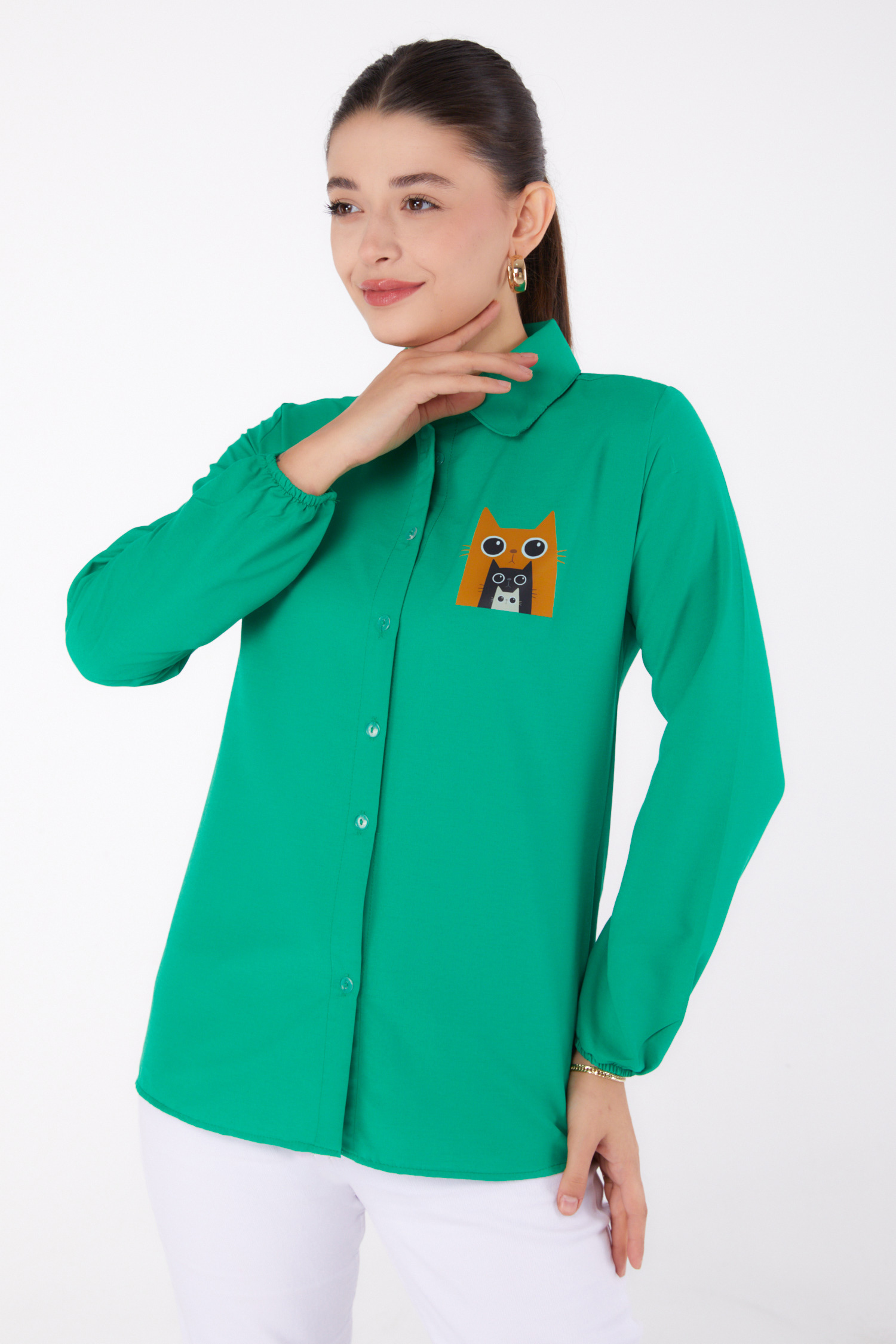 Baskılı Gömlek Yesil - 13345