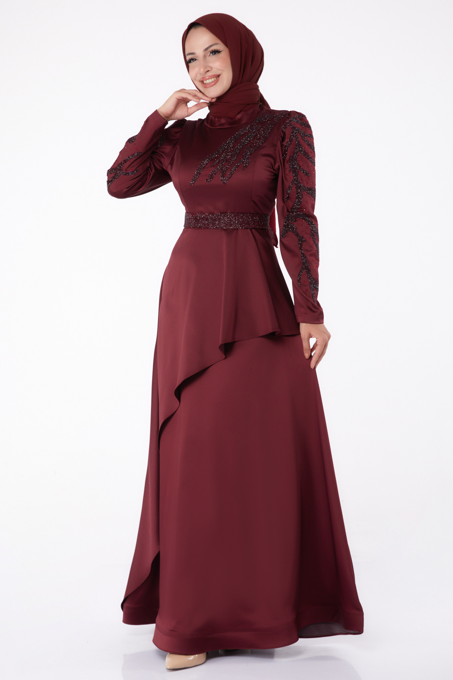 Taşlı Prenses abiye Bordo - 26252