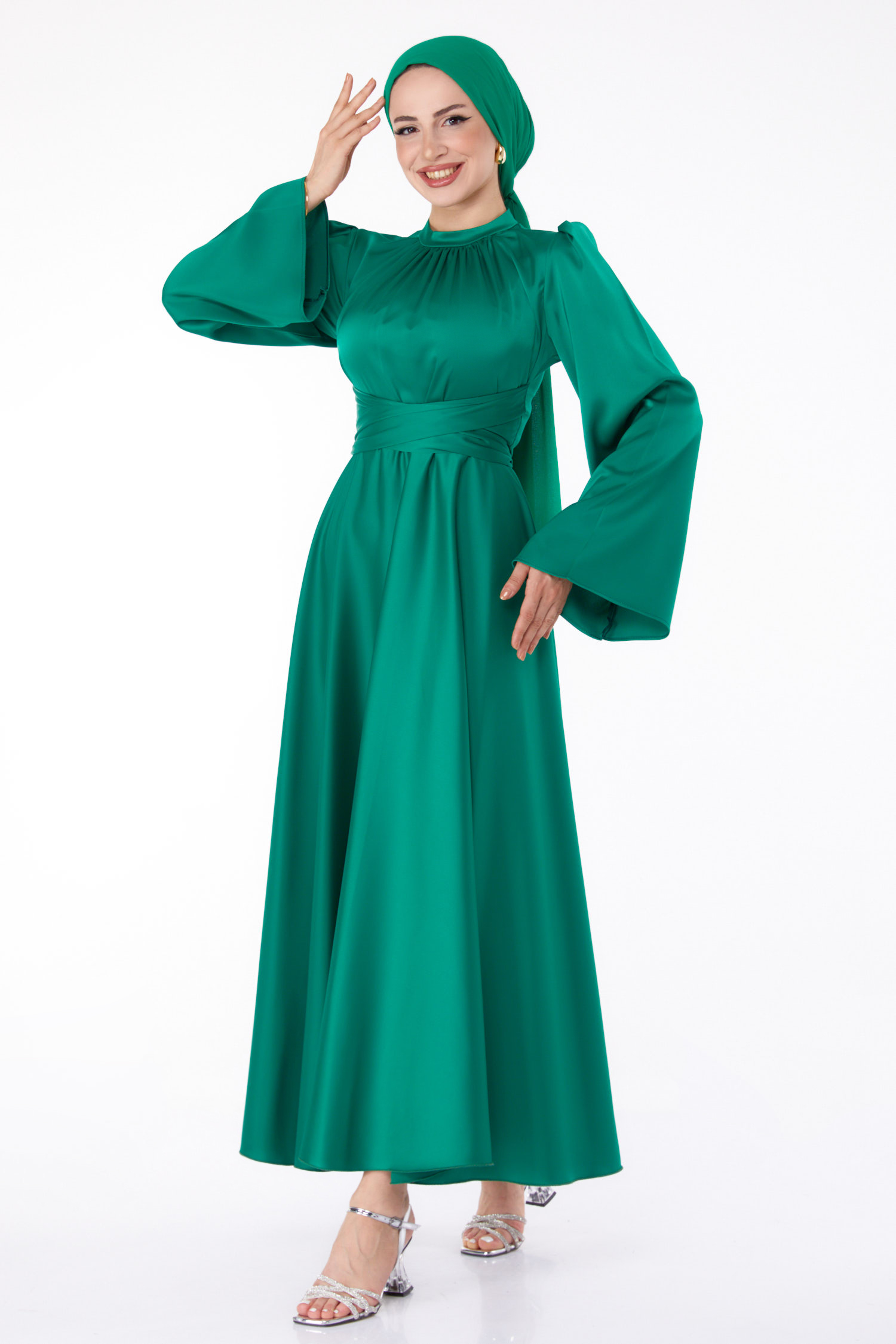 Çapraz Kemerli Abiye Elbise Yesil - 25646