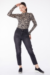 Kot Pantolon Yüksek Bel Mom Jeans Füme - 25178 - TOFİSA (1)