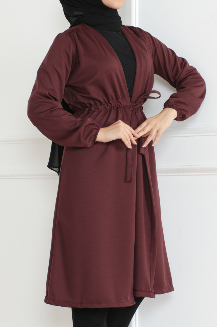 Belden Bağlamalı Hırka Koyu Bordo - 26586