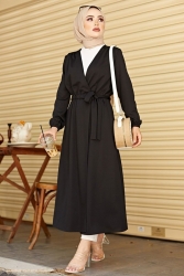 Belden Bağlamalı Hırka Siyah - 26586 - TOFİSA