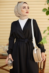 Belden Bağlamalı Hırka Siyah - 26586 - TOFİSA (1)