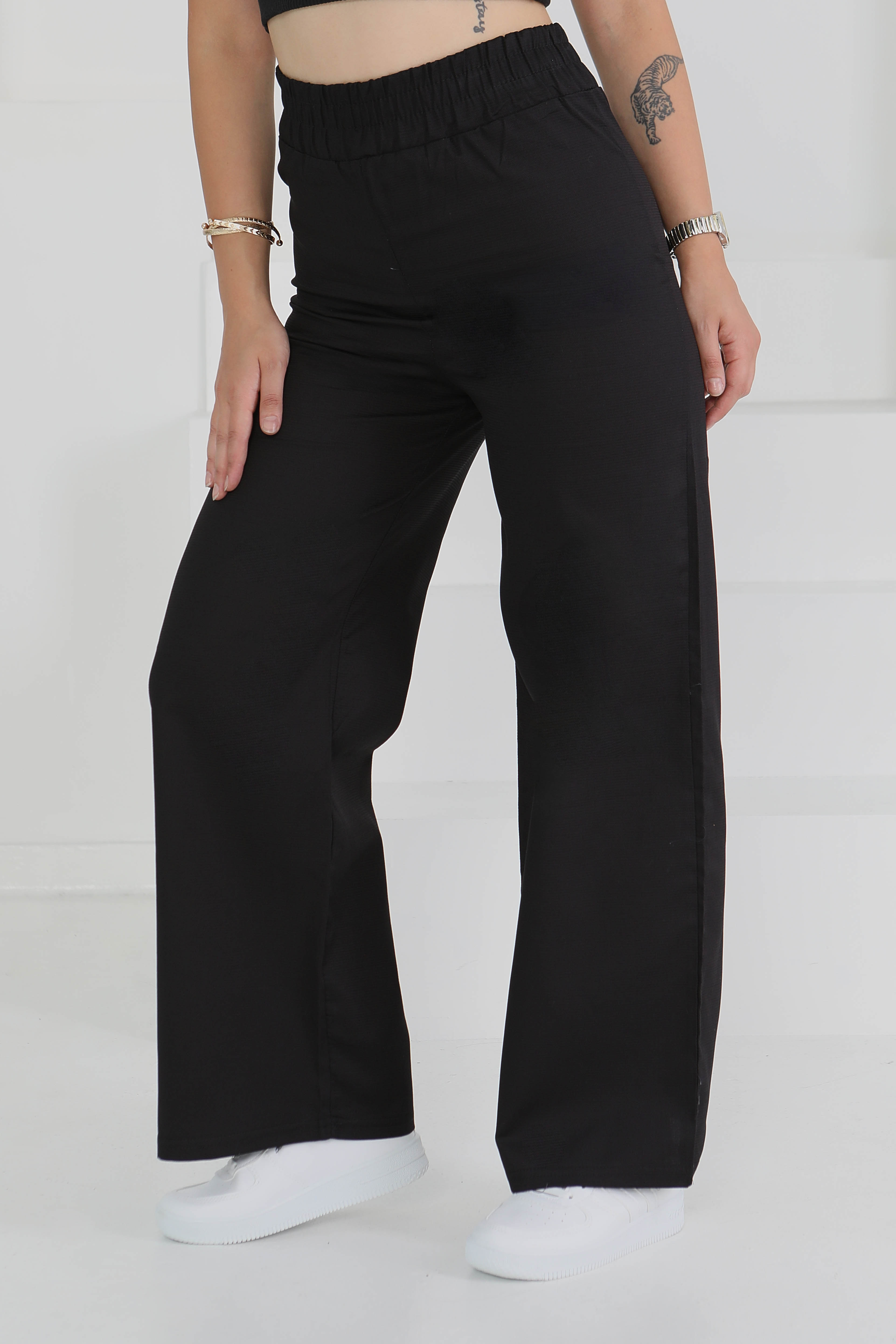 Beli Lastikli Kumaş Pantolon Siyah - 25645