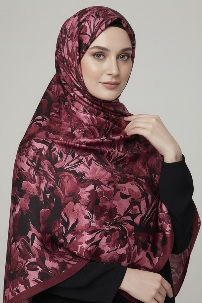Elegance Flora Serisi Bambu Crash Şal  - 28003-BORDO