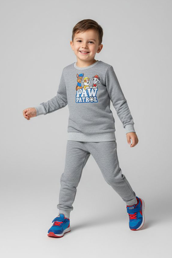 Erkek Çocuk Gri Baskılı İki İplik Pijama Takımı - 28193-GRI
