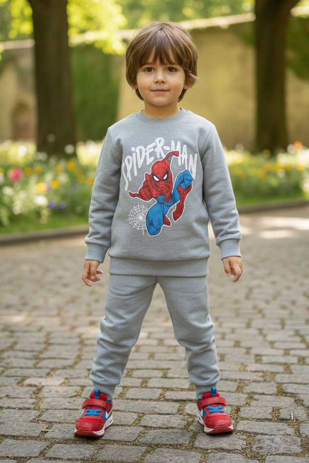 Erkek Çocuk Gri Baskılı İki İplik Pijama Takımı - 28200-GRI