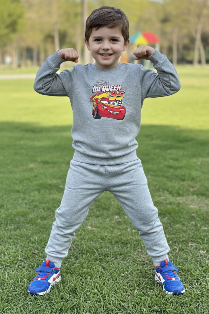 Erkek Çocuk Gri Baskılı İki İplik Pijama Takımı - 28272-GRI