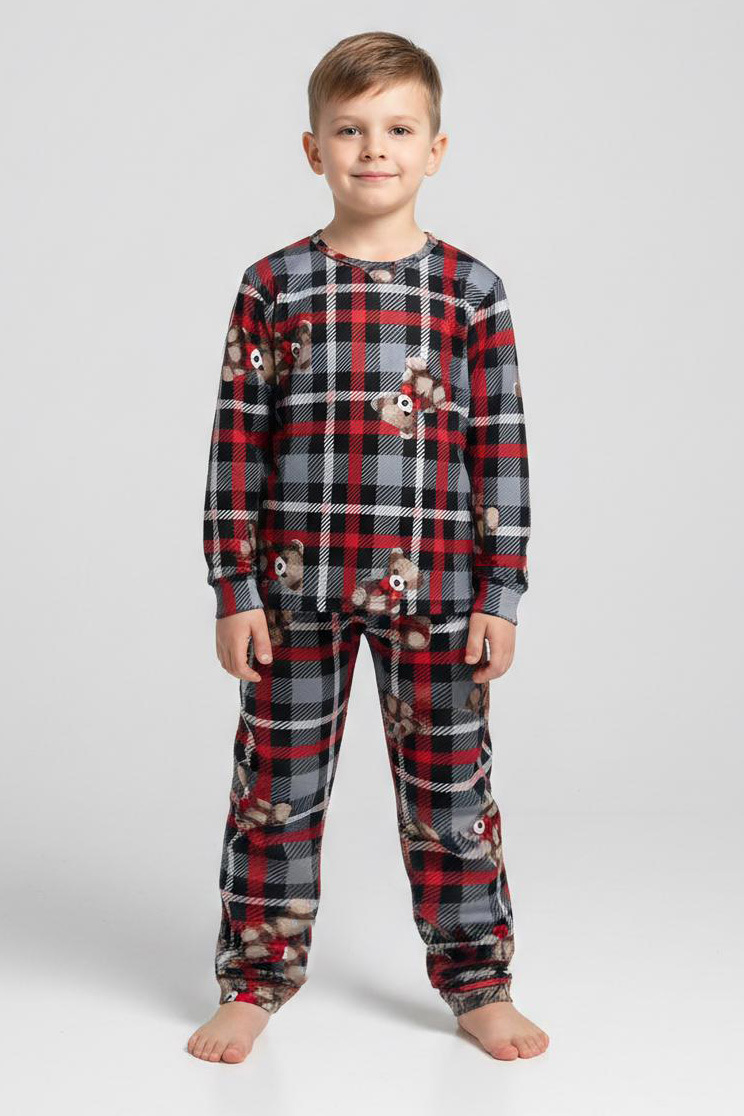 Erkek Çocuk Gri Baskılı Süet Pijama Takımı - 28230-GRI