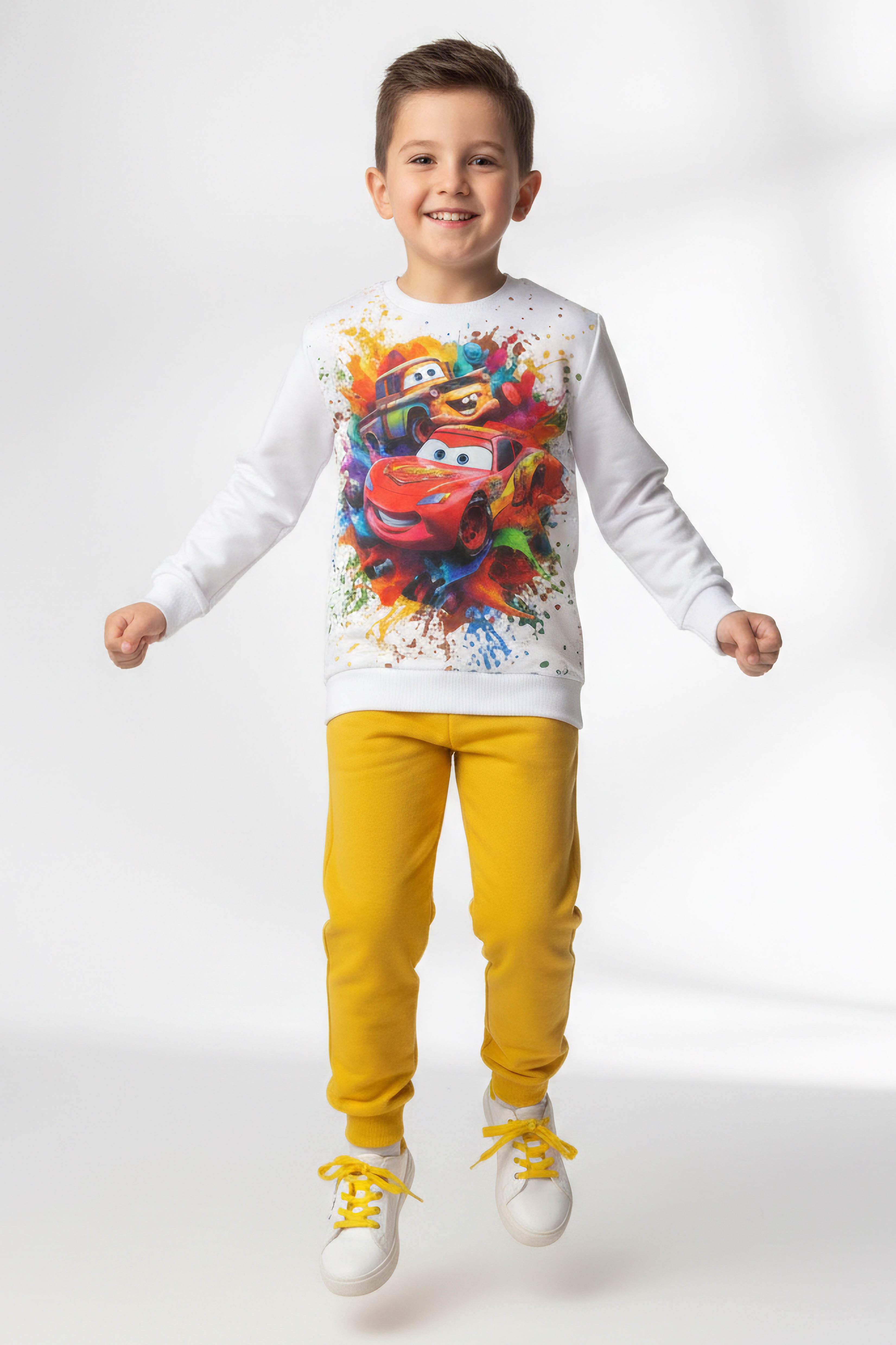 Erkek Çocuk Hardal Baskılı Şardonlu Pijama Takımı - 28241-HARDAL