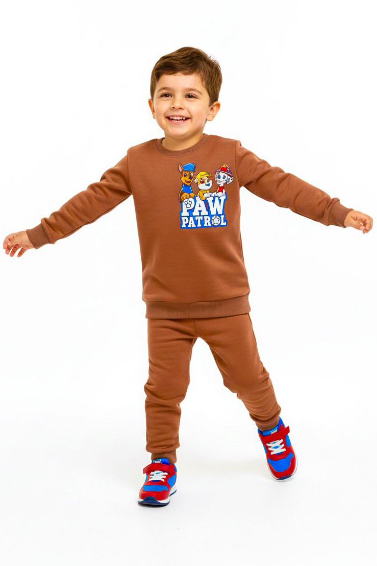 Erkek Çocuk Kiremit Baskılı İki İplik Pijama Takımı - 28193-KIREMIT