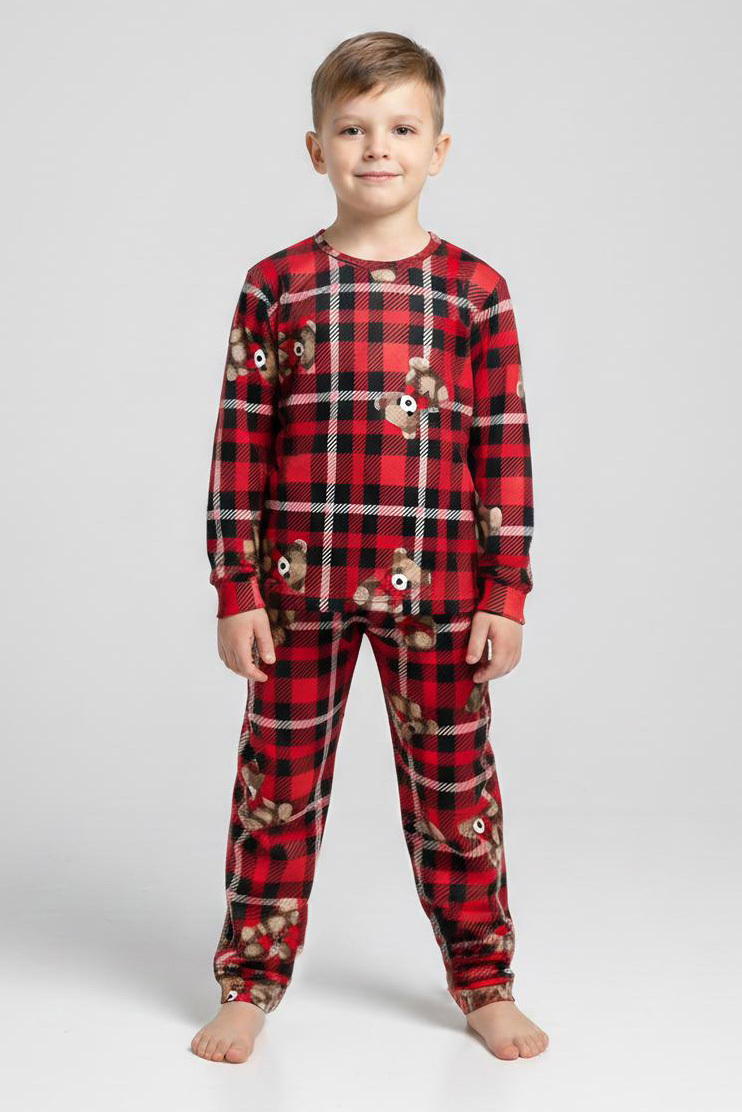 Erkek Çocuk Kirmizi Baskılı Süet Pijama Takımı - 28230-KIRMIZI