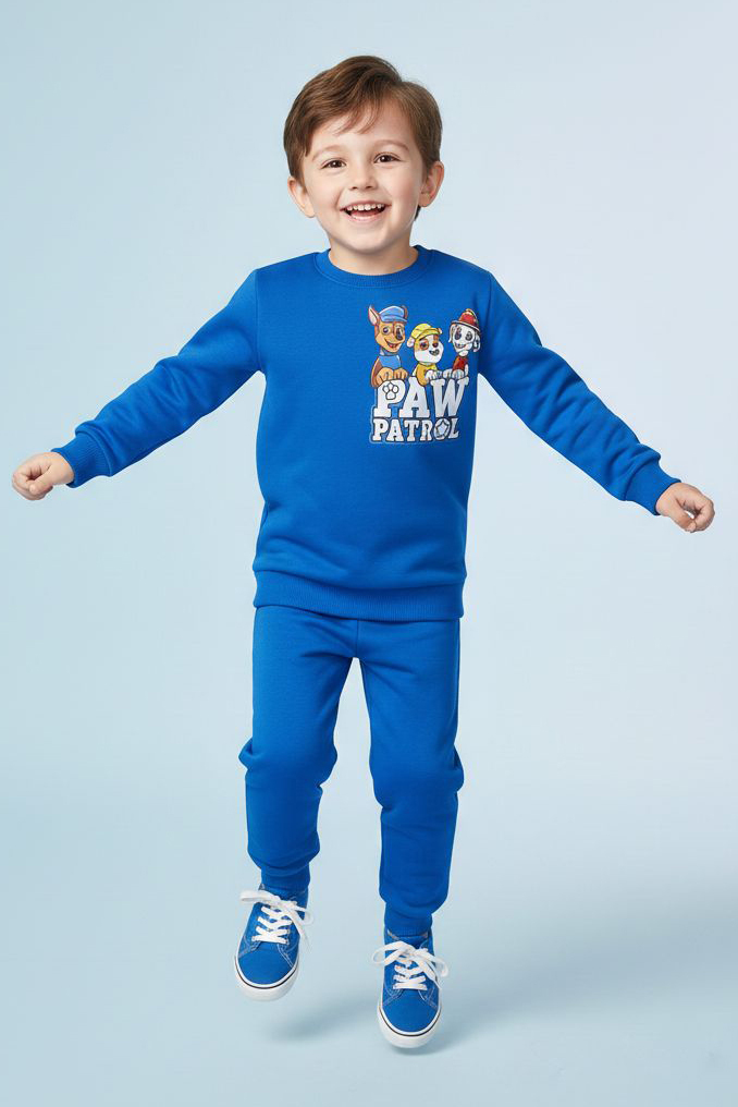 Erkek Çocuk Mavi Baskılı İki İplik Pijama Takımı - 28193-MAVI
