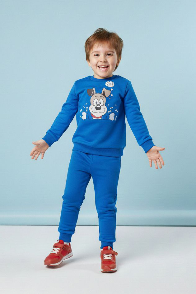 Erkek Çocuk Mavi Baskılı İki İplik Pijama Takımı - 28199-MAVI