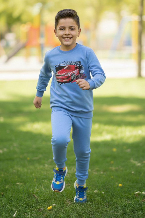 Erkek Çocuk Mavi Baskılı İki İplik Pijama Takımı - 28232-MAVI