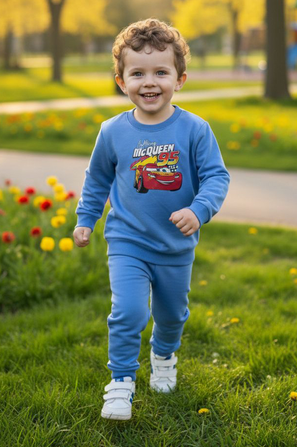 Erkek Çocuk Mavi Baskılı İki İplik Pijama Takımı - 28272-MAVI