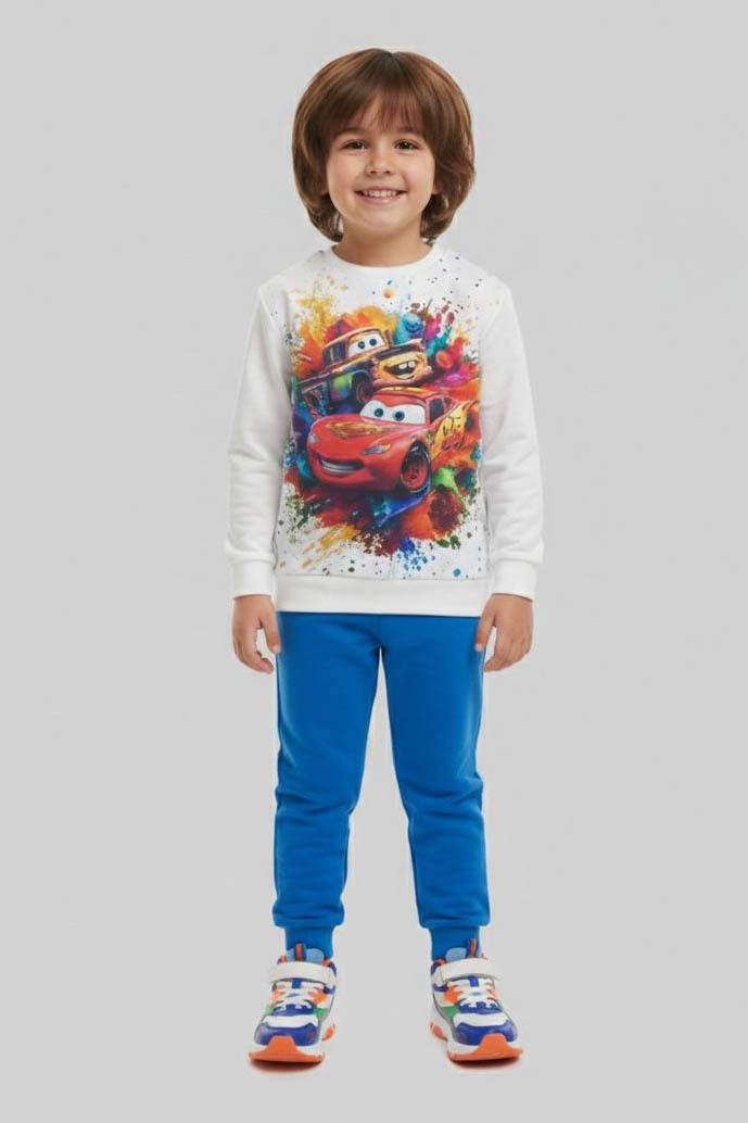 Erkek Çocuk Mavi Baskılı Şardonlu Pijama Takımı - 28241-MAVI