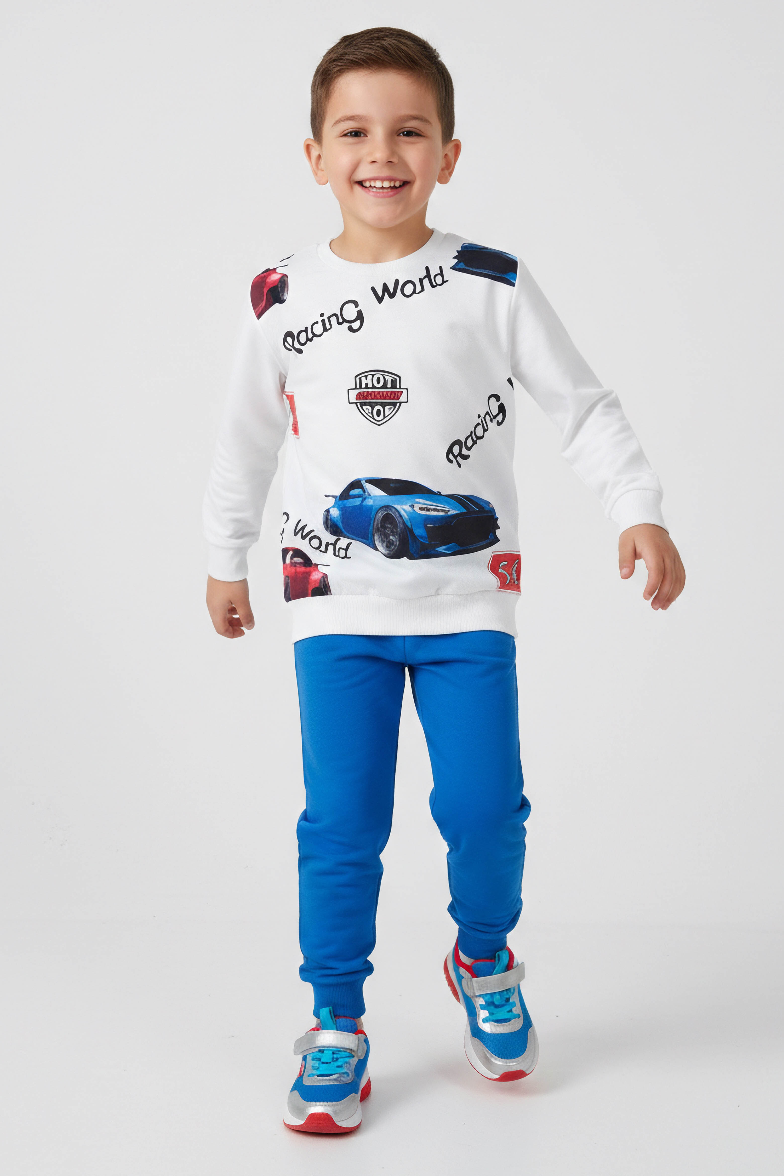 Erkek Çocuk Mavi Baskılı Şardonlu Pijama Takımı - 28243-MAVI