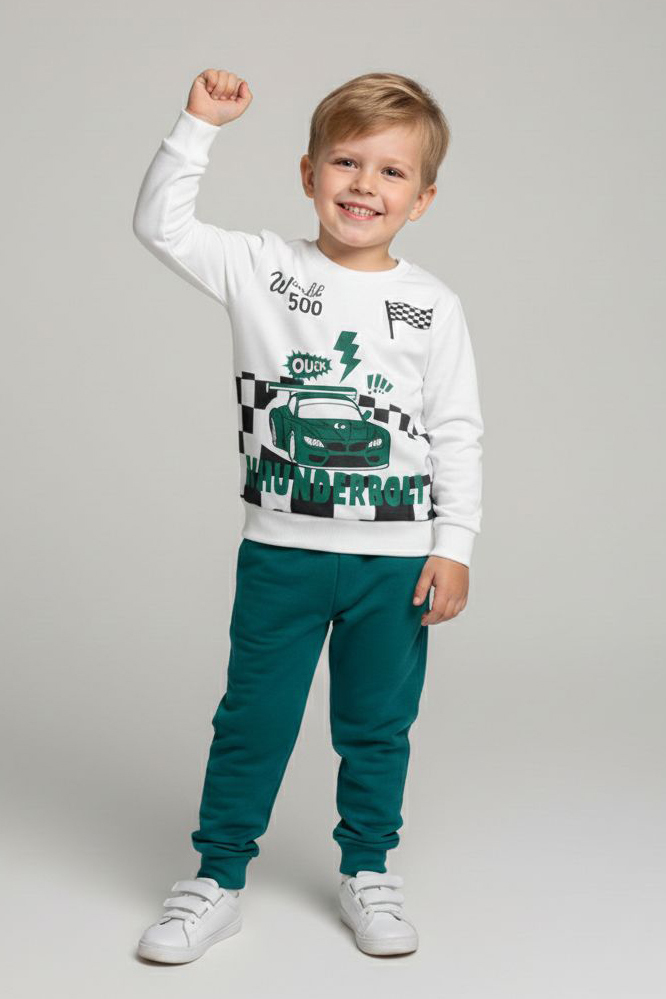Erkek Çocuk Petrol Baskılı Şardonlu Pijama Takımı - 28242-PETROL