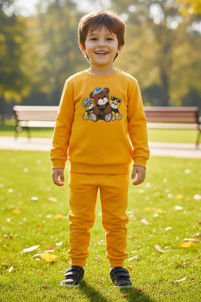 Erkek Çocuk Sari Baskılı İki İplik Çocuk Pijama Takımı - 28274-SARI