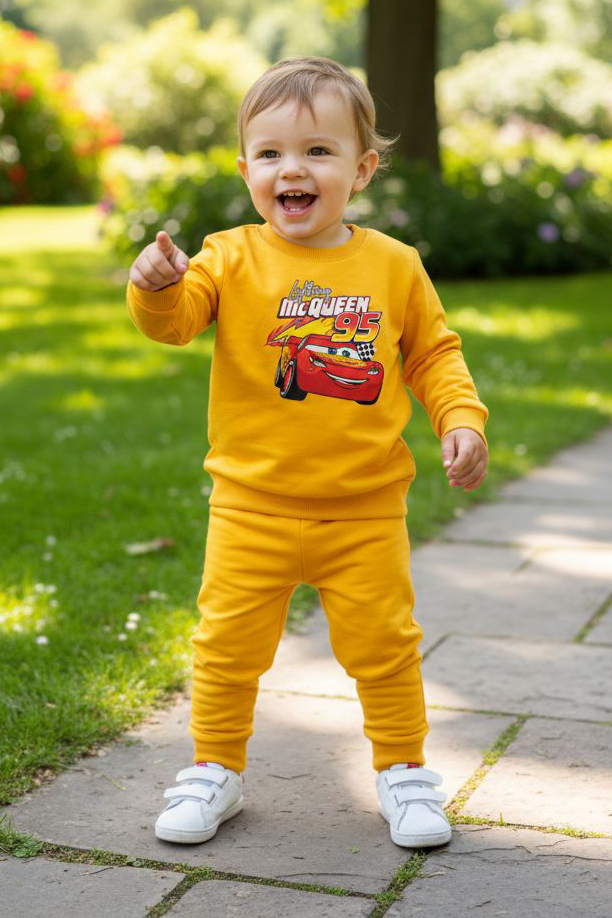 Erkek Çocuk Sari Baskılı İki İplik Pijama Takımı - 28272-SARI