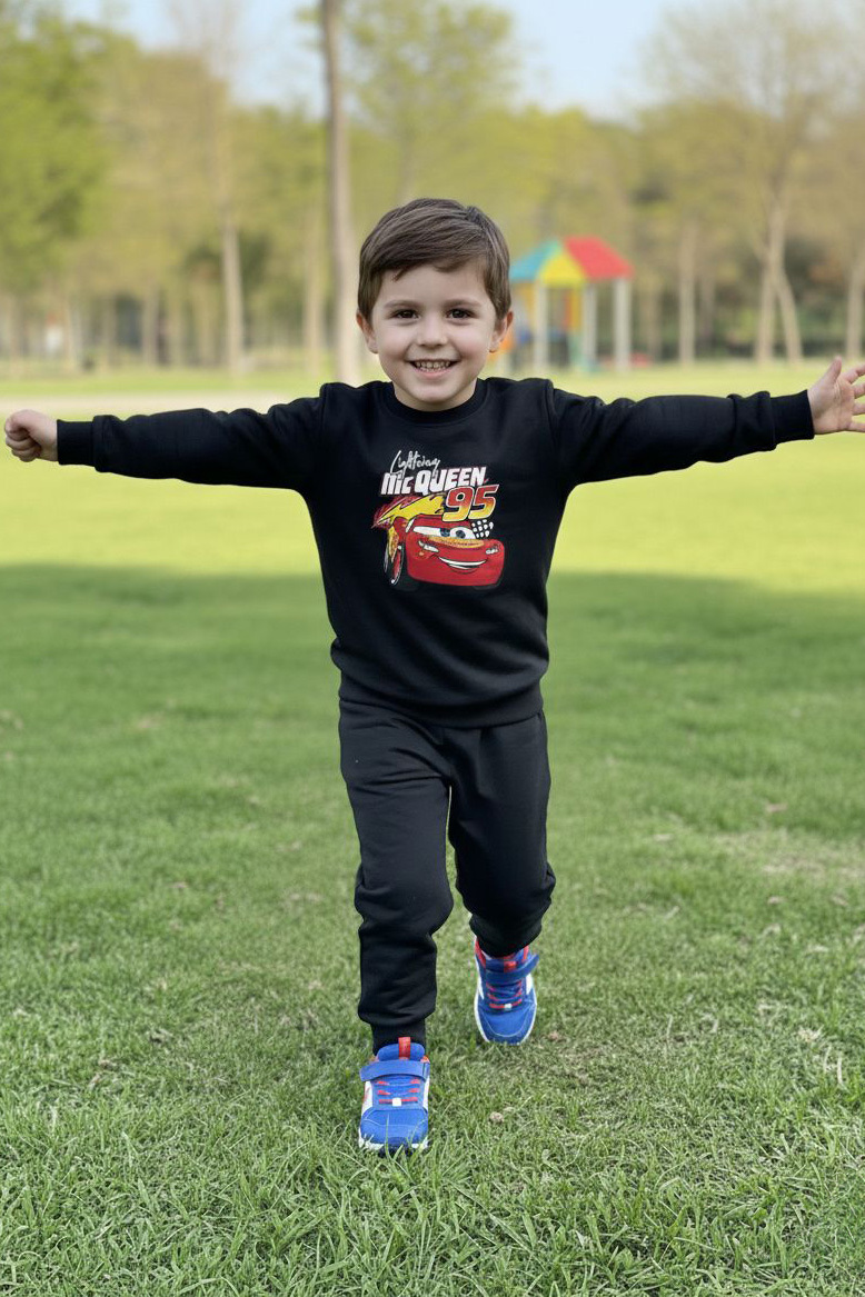 Erkek Çocuk Siyah Baskılı İki İplik Pijama Takımı - 28272-SIYAH