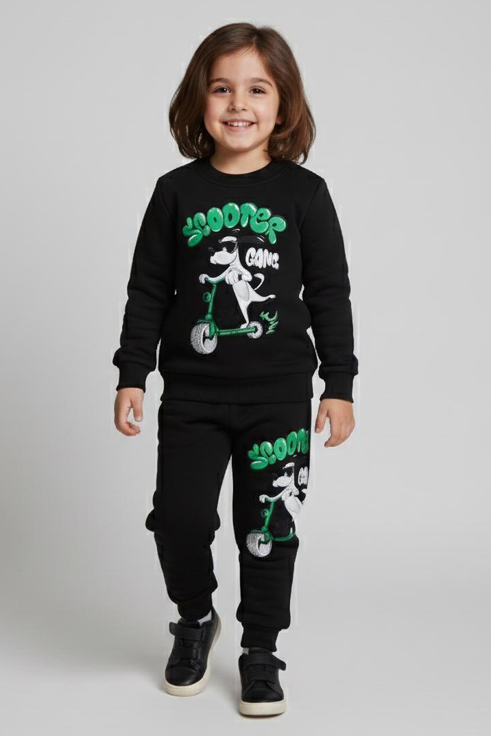 Erkek Çocuk Siyah Baskılı Şardonlu Pijama Takımı - 28100-SIYAH