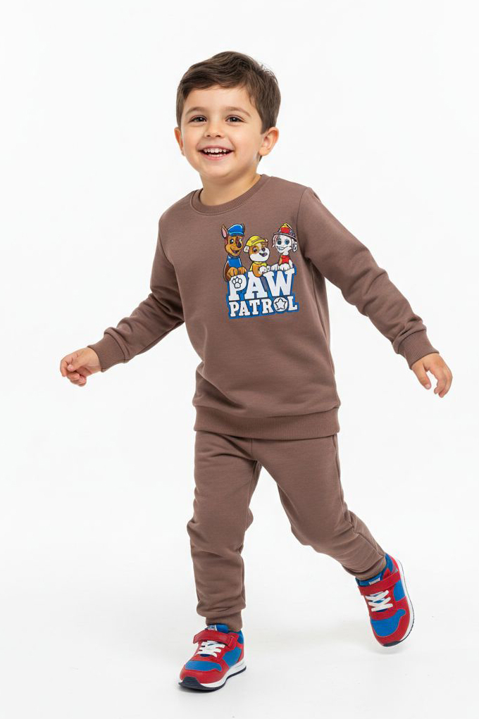 Erkek Çocuk Vizon Baskılı İki İplik Pijama Takımı - 28193-VIZON