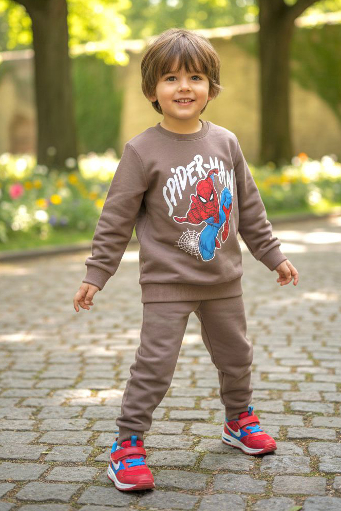 Erkek Çocuk Vizon Baskılı İki İplik Pijama Takımı - 28200-VIZON