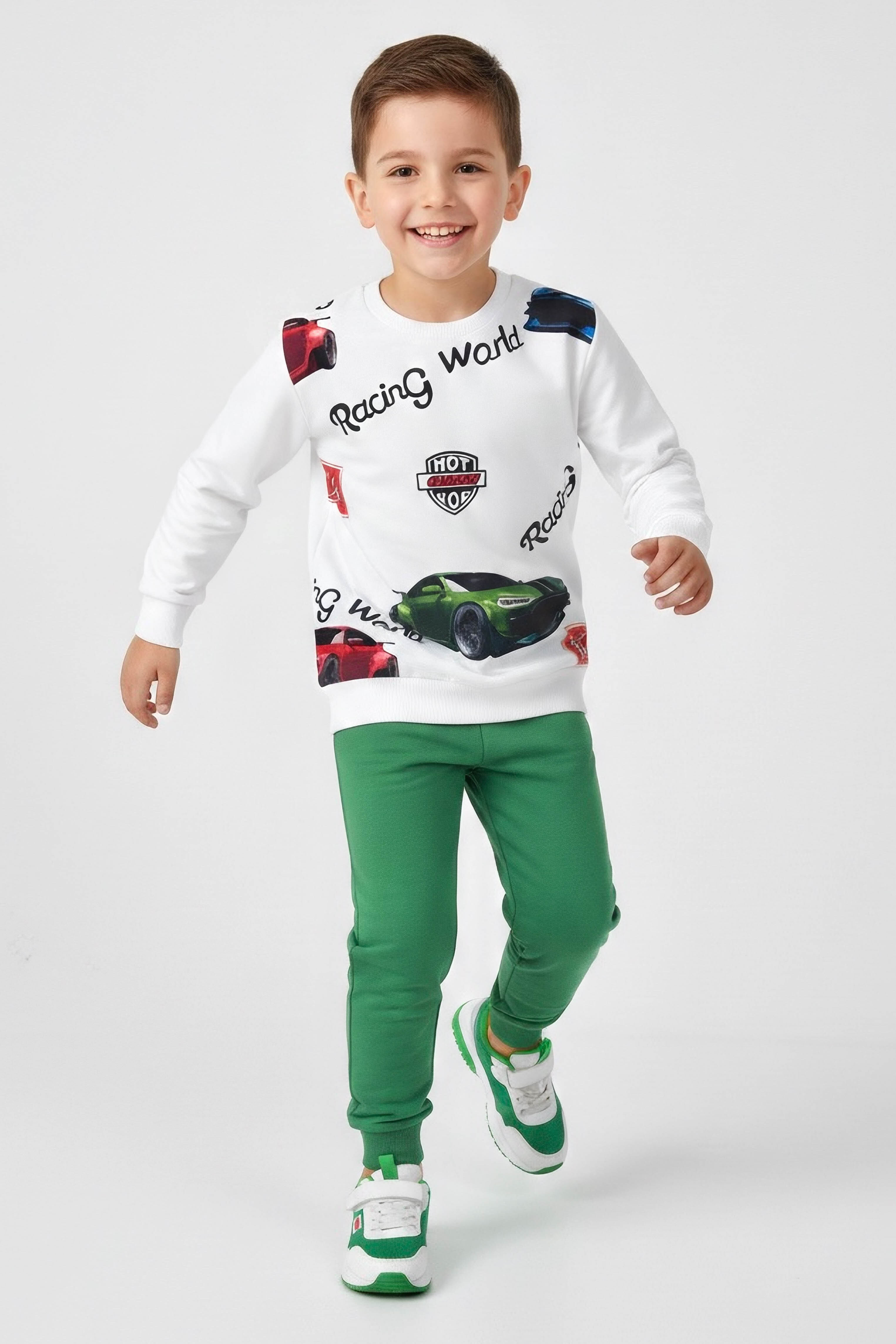 Erkek Çocuk Yesil Baskılı Şardonlu Pijama Takımı - 28243-YESIL