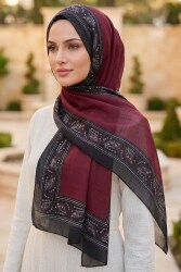 Etnik Desen Şeritli Pamuk Şal Bordo - 28672-BORDO - TOFİSA