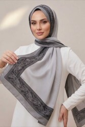 Etnik Desen Şeritli Pamuk Şal Füme - 28672-FUME - TOFİSA