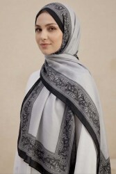 Etnik Desen Şeritli Pamuk Şal Gri - 28672-GRI - TOFİSA