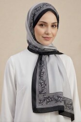 Etnik Desen Şeritli Pamuk Şal Gri - 28672-GRI - TOFİSA (1)