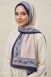 Etnik Desen Şeritli Pamuk Şal Lacivert - 28672-LACIVERT - TOFİSA