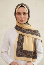 Etnik Desen Şeritli Pamuk Şal Sari - 28672-SARI - TOFİSA (1)
