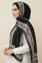 Etnik Desen Şeritli Pamuk Şal Siyah - 28672-SIYAH - TOFİSA