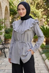Fırfır Detaylı Bağcıklı Tunik Gri - 28631-GRI - TOFİSA (1)