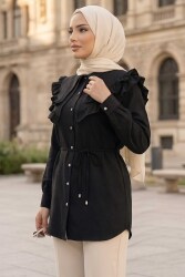 Fırfır Detaylı Bağcıklı Tunik Siyah - 28631-SIYAH - TOFİSA (1)