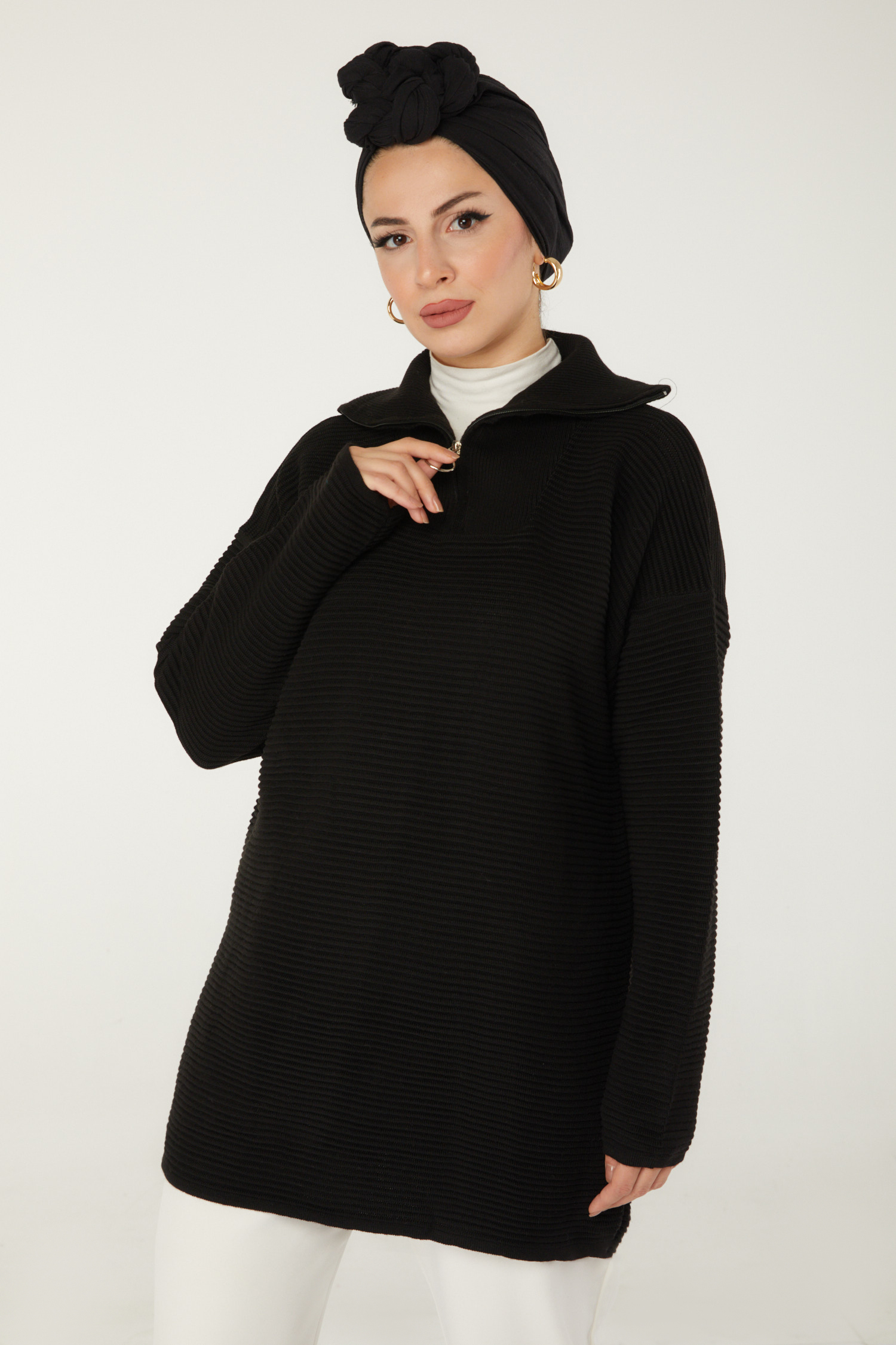 Fitili Fermuarlı Triko Kazak  - 27632