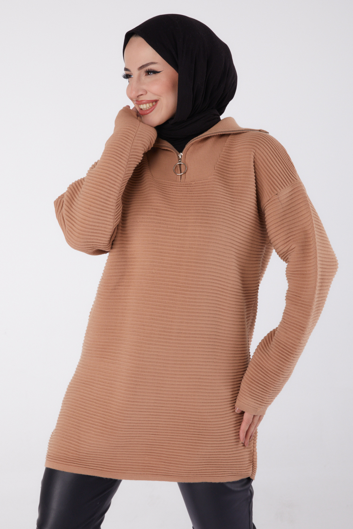 Fitili Fermuarlı Triko Kazak  - 27632