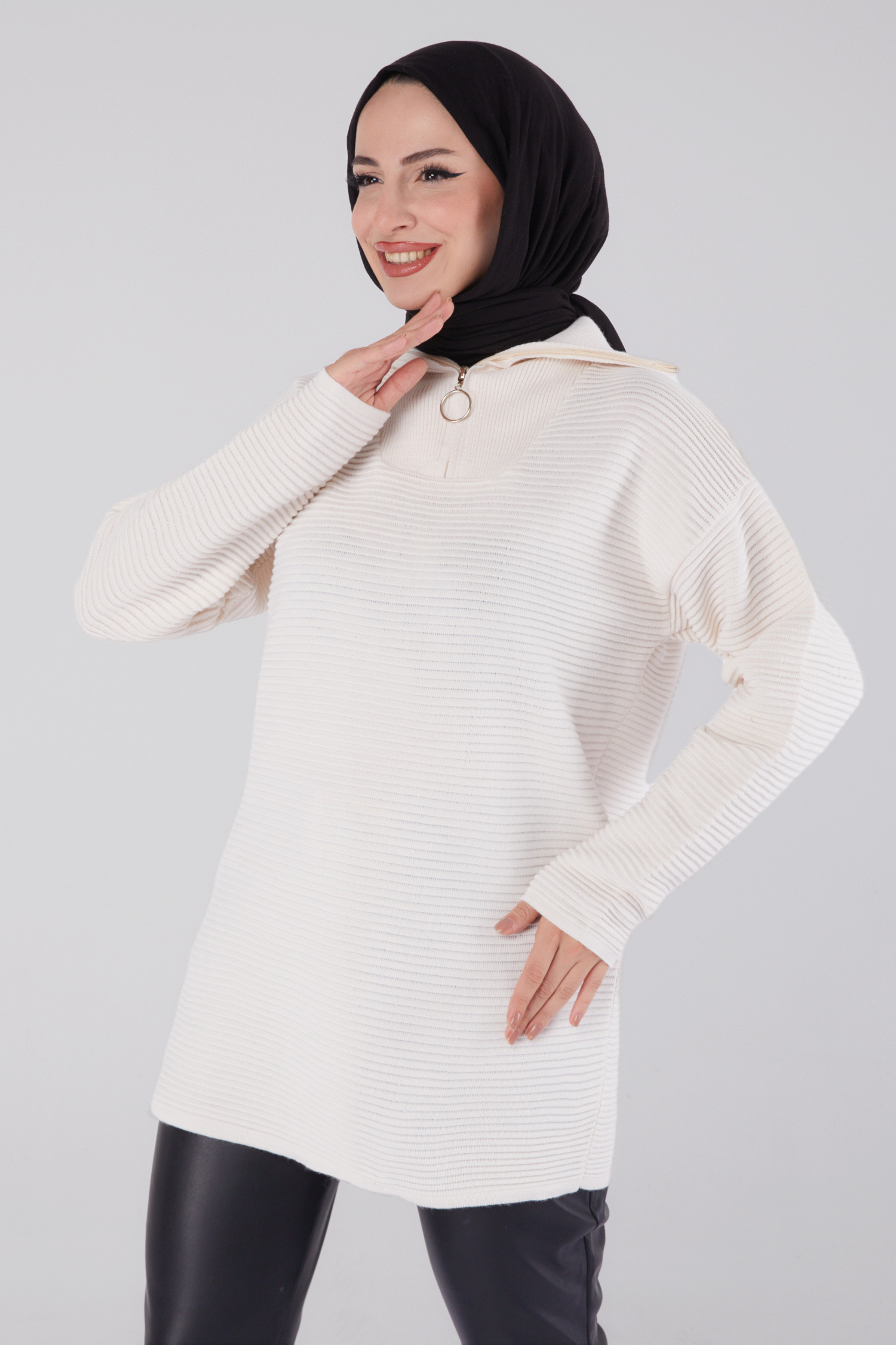 Fitili Fermuarlı Triko Kazak  - 27632