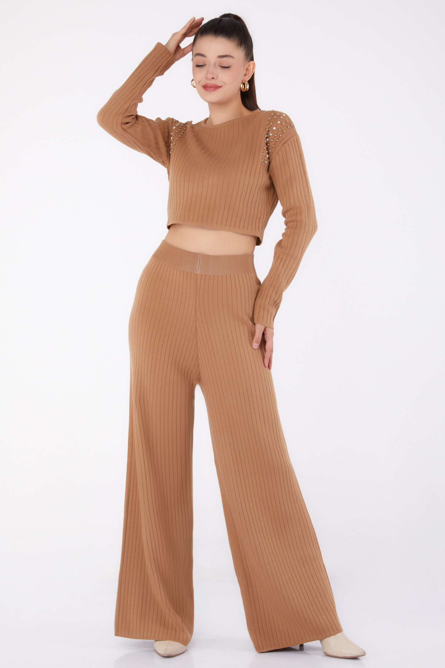 Fitilli Taş Detaylı Triko Takım  - 27633