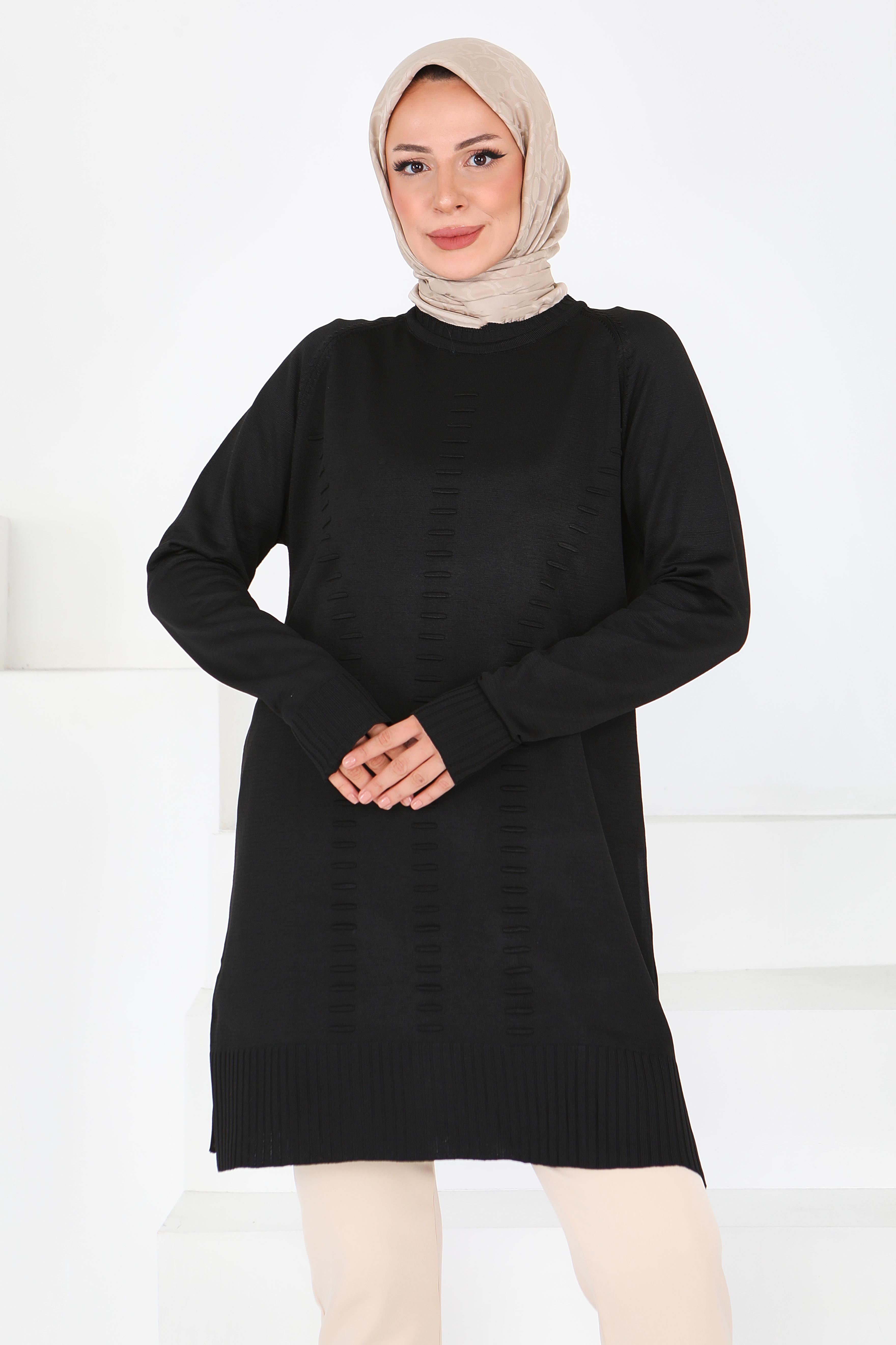 Fitilli Triko Tunik  - 27795-SIYAH