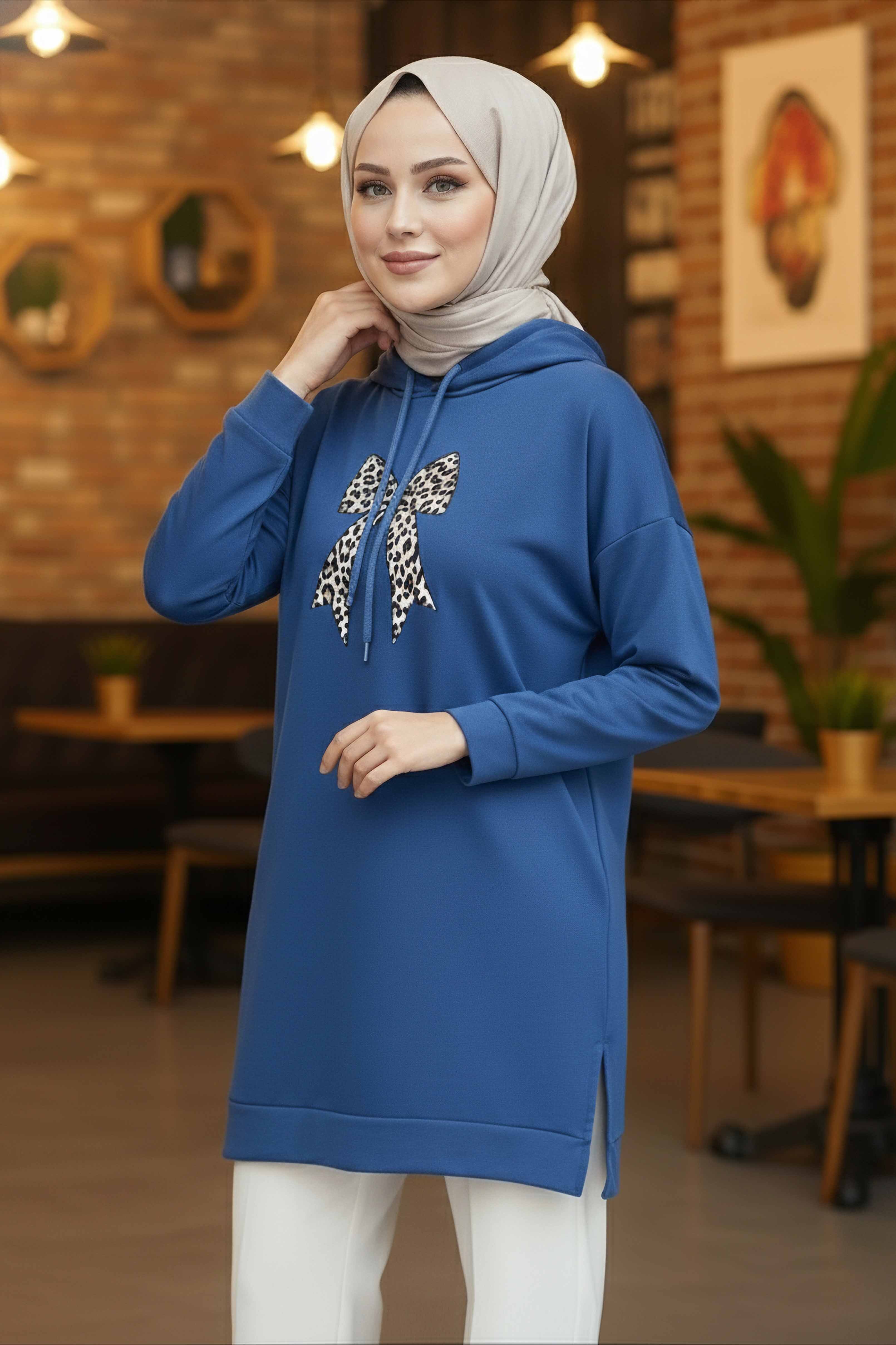 Fiyonk Baskılı İki İplik Tunik  - 2072-INDIGO