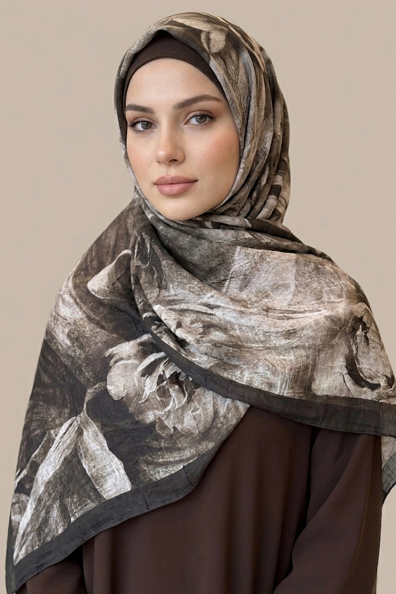 Flora Bambu Kraş Şal  - 28399-KAHVE