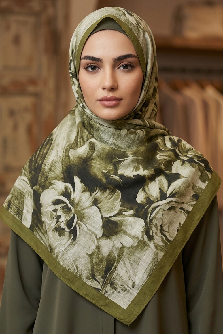 Flora Bambu Kraş Şal  - 28399-YESIL