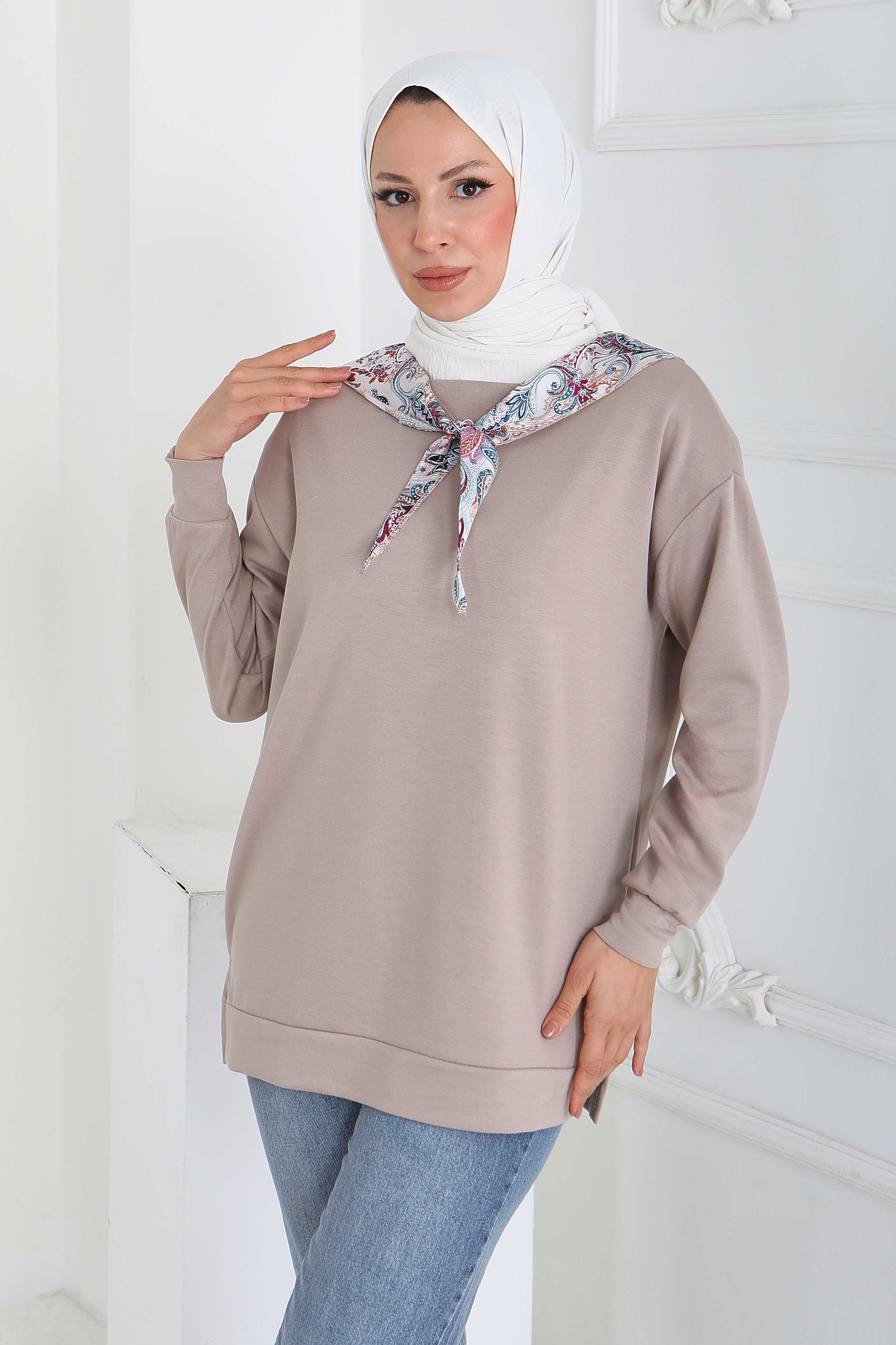 Fularlı Modal Tunik  - 27873-BEJ